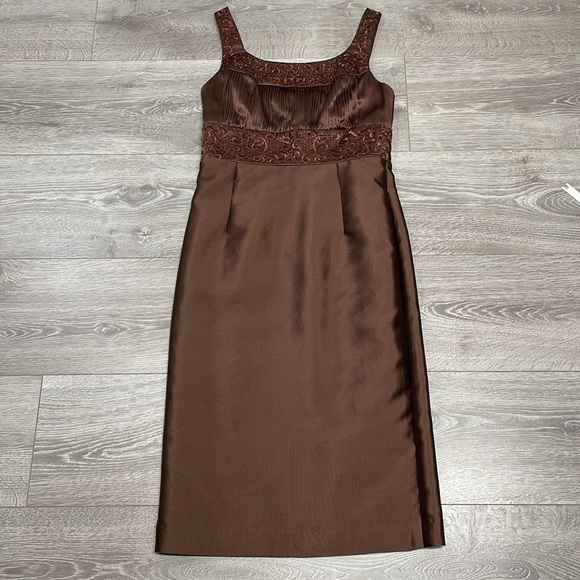 Adrianna Papell Occasions Dress with Jacket Silk Embroidered Beaded Brown 2 - Picture 7 of 16